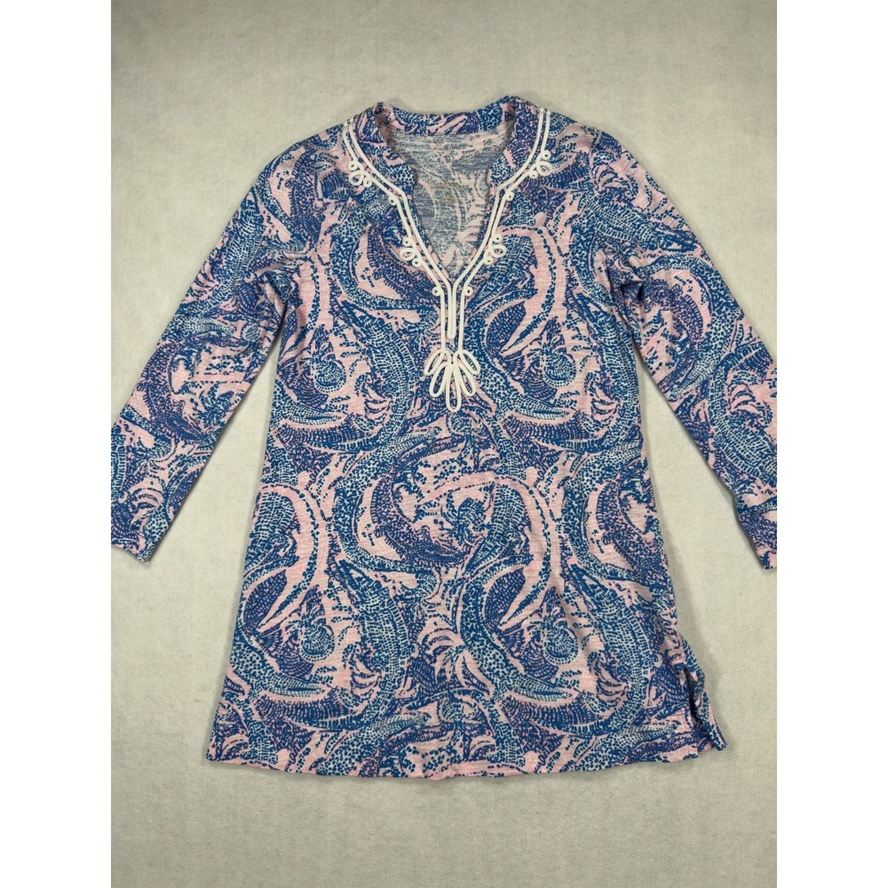 Lilly Pulitzer Kaia V-neck tunic top XS 100% Cotton Blue Pink Beach Classic